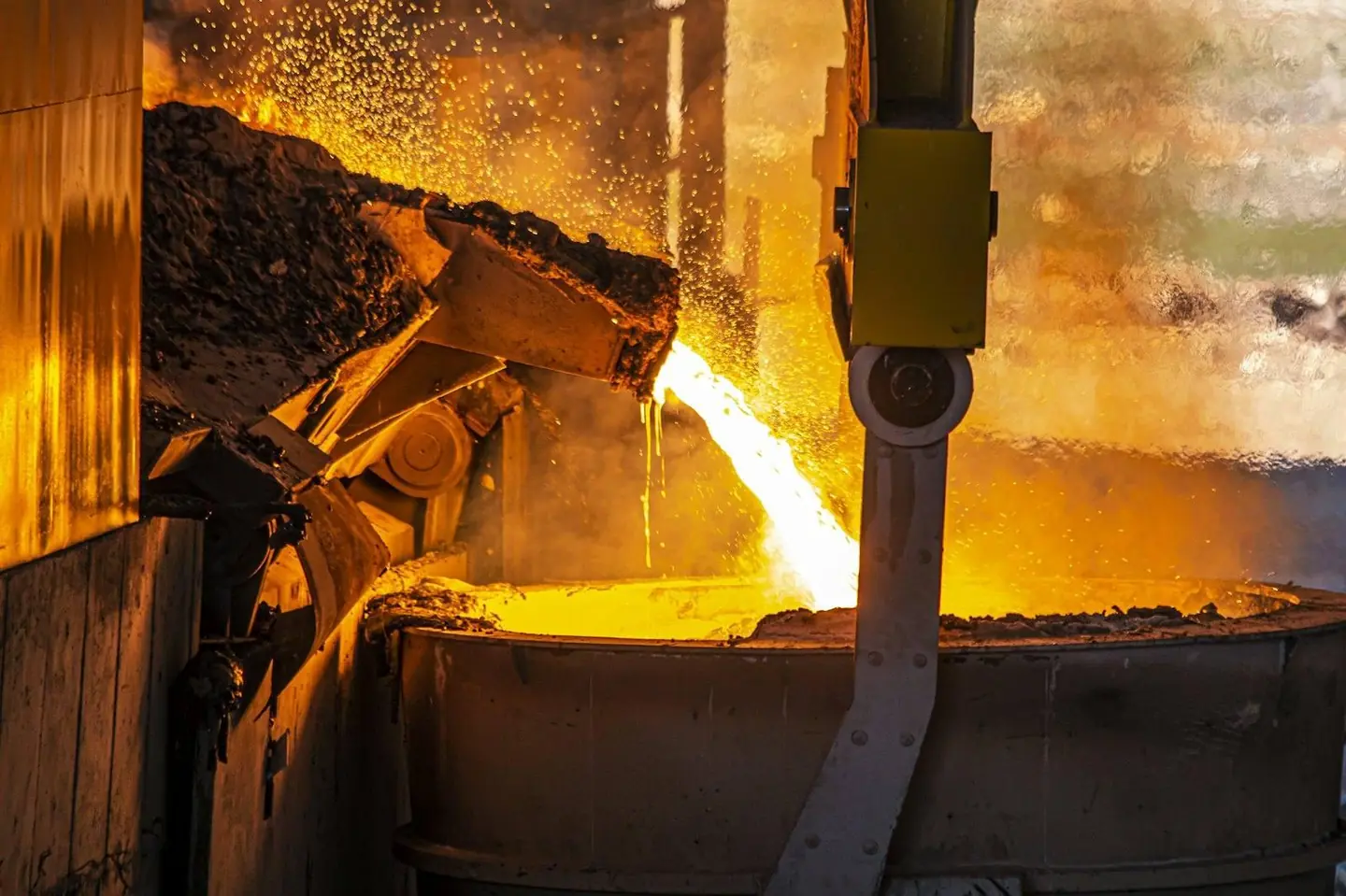 Molten steel pouring on a foundry floor